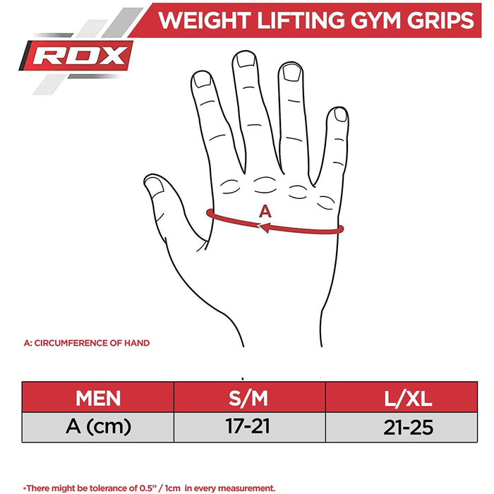 RDX T2 Weightlifting Grip size chart